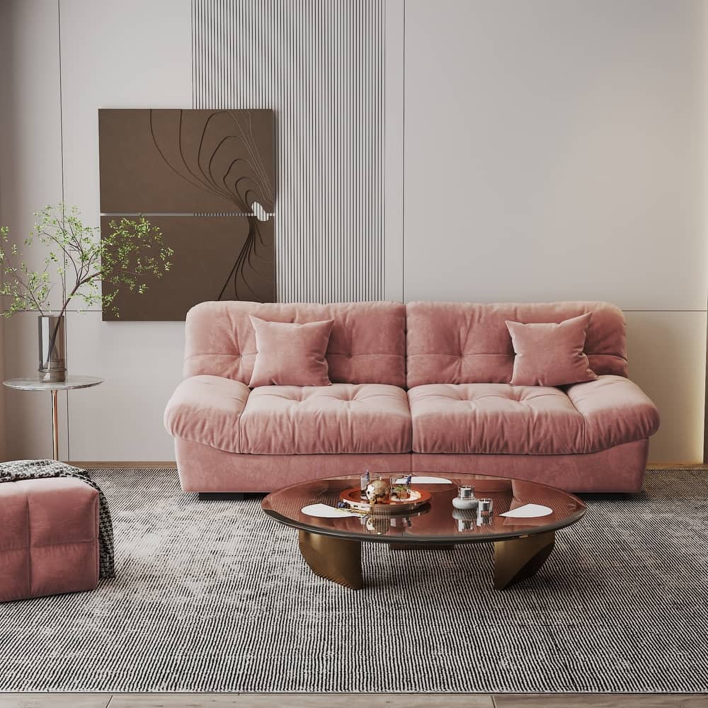 Modern Sanded Velvet Cloud Loveseat Sofa Sectional Couch for Living Room