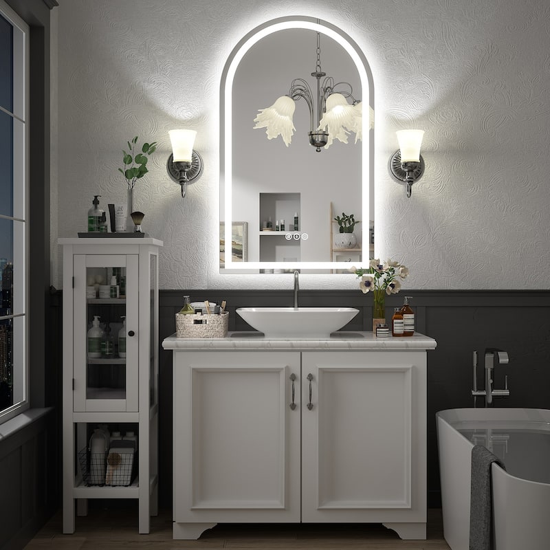 UL Certified Arched LED Anti-fog Tempered Glass Wall Bathroom Vanity Mirror
