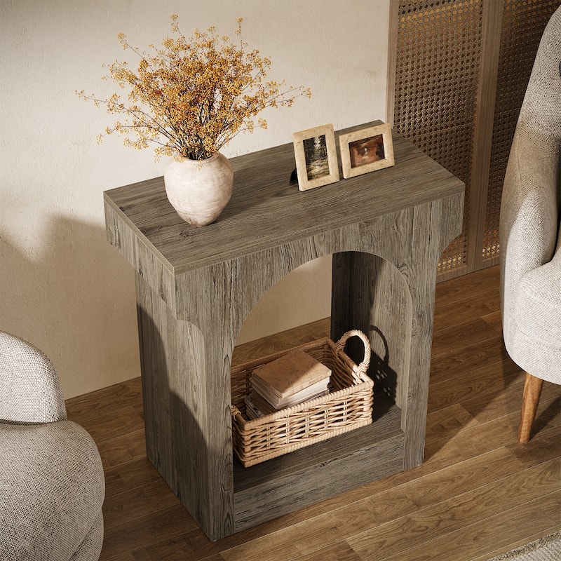 2 Tier Wood End Side Table with Innovative Arched Design