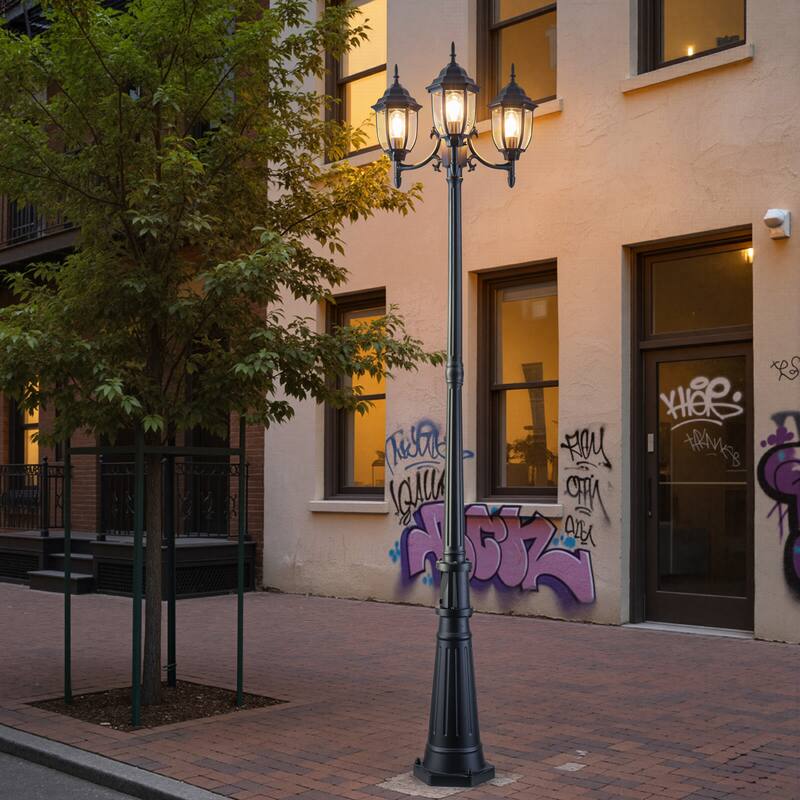 C Cattleya 89.5 inch Matte Black 3-Light Dusk to Dawn Outdoor Post Light with GFCI Outlet