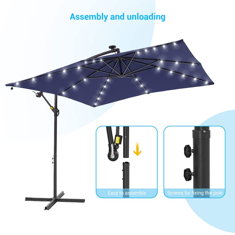 LIVOOSUN Outdoor Patio Umbrella, Square Canopy Offset LED Umbrella