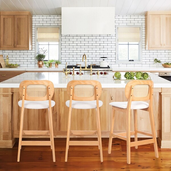 25.2 Upholstered Wood Counter Height Bar Stools w Rattan Back 17.72 W x 18.7 D x 36.81 H On Sale Bed Bath Beyond 36981718
