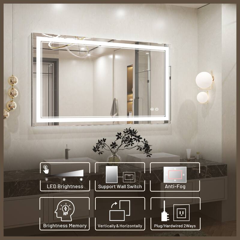 Keonjinn LED Front Light Bathroom Vanity Wall Mirror, 3 Color Temperatures, Anti-fog