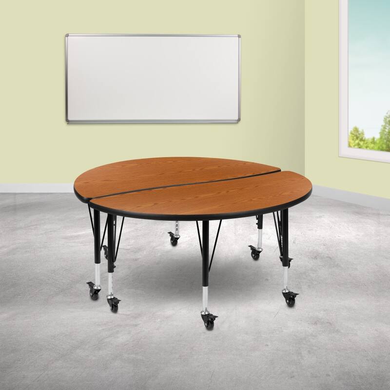 2 Piece Mobile 47.5" Circle Flexible Kids Activity Table Set - Oak