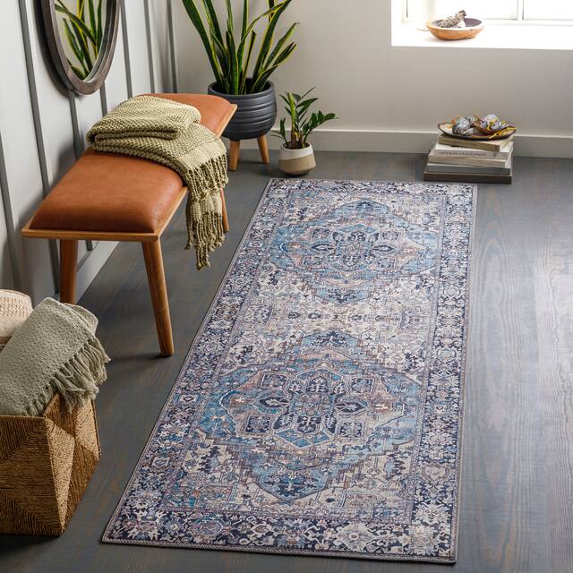 Adenia Vintage Medallion Printed Area Rug - 2'6" x 7'6" Runner - Lilac/Blue