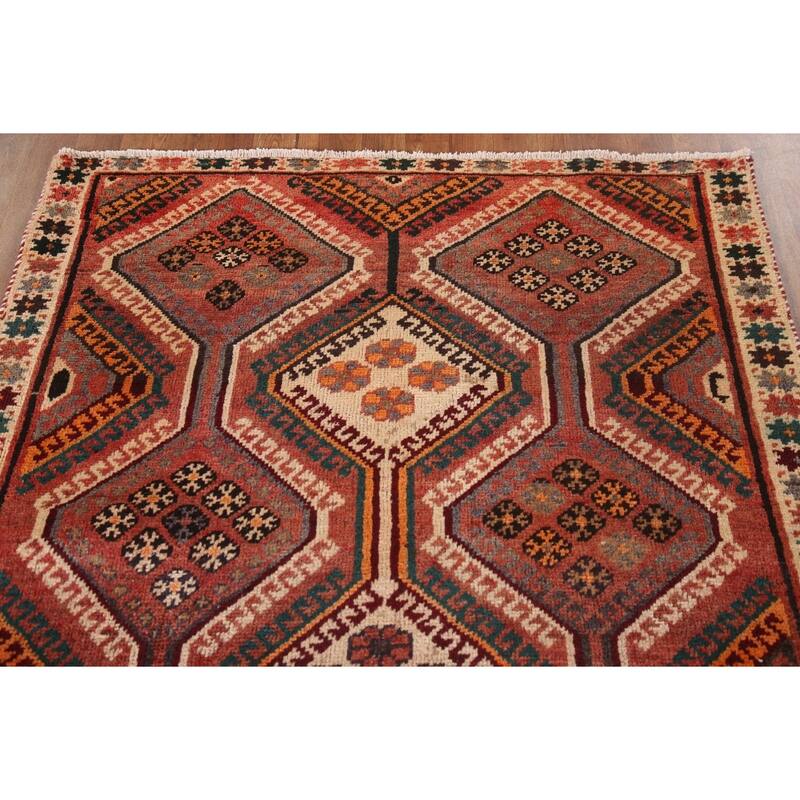 Geometric Bakhtiari Persian Vintage Area Rug Hand-knotted Wool Carpet - 4'2"x 7'3"