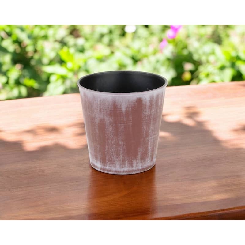 HomeRoots 5" Brown and Ivory Abstract Recycled Plastic Indoor Outdoor Round Nursery Pot - Brown and Ivory