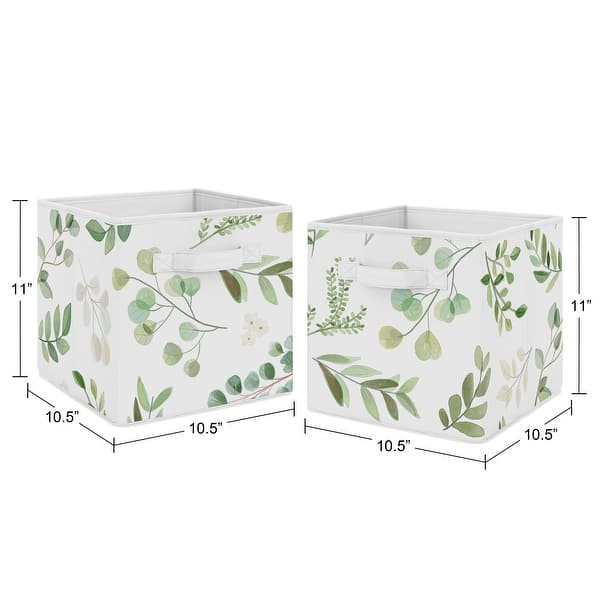 Floral Leaf Collection Foldable Fabric Storage Bins - Green and White Boho Watercolor Botanical Woodland Tropical Garden