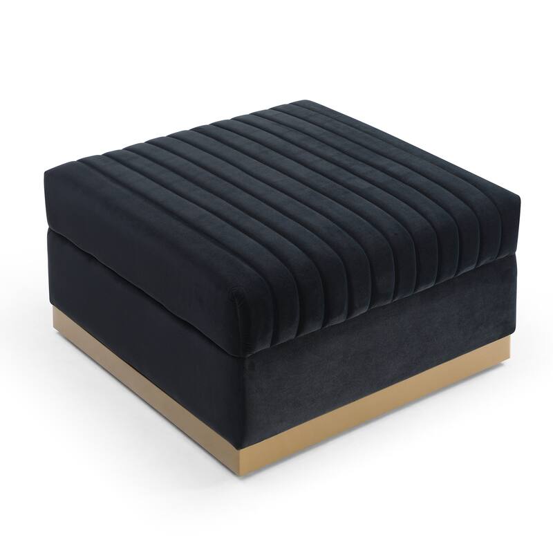 Contemporary Vertical Channel Tufted Velvet Big Size Ottoman Modern Upholstered Foot Rest for Living Room Apartment