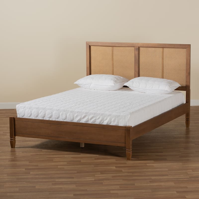 Redmond Walnut Wood and Synthetic Rattan Platform Bed
