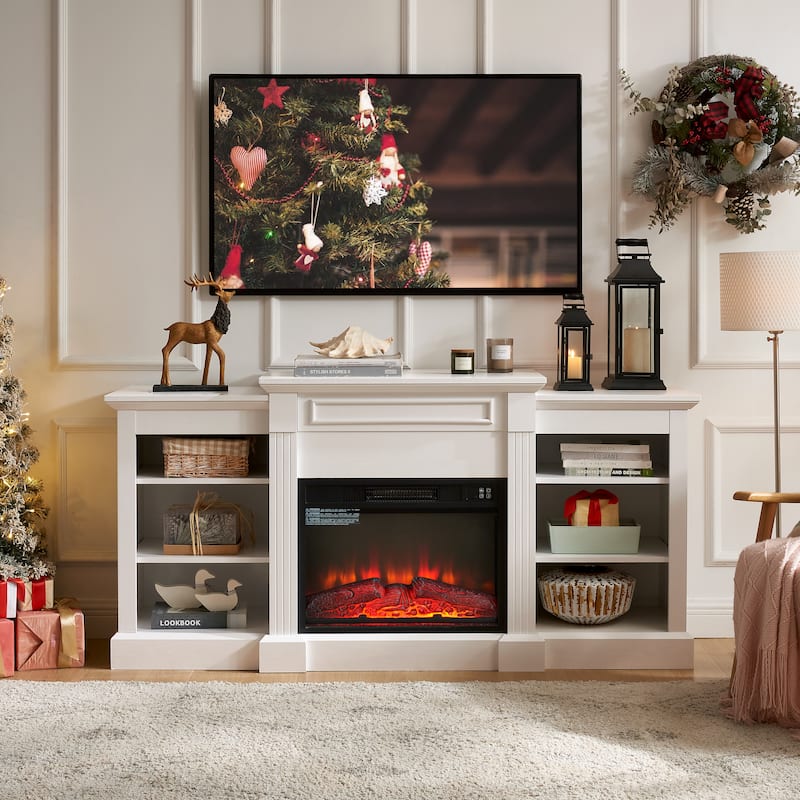 Modern Media Console Table TV Stand with 23" Fireplace Insert - White