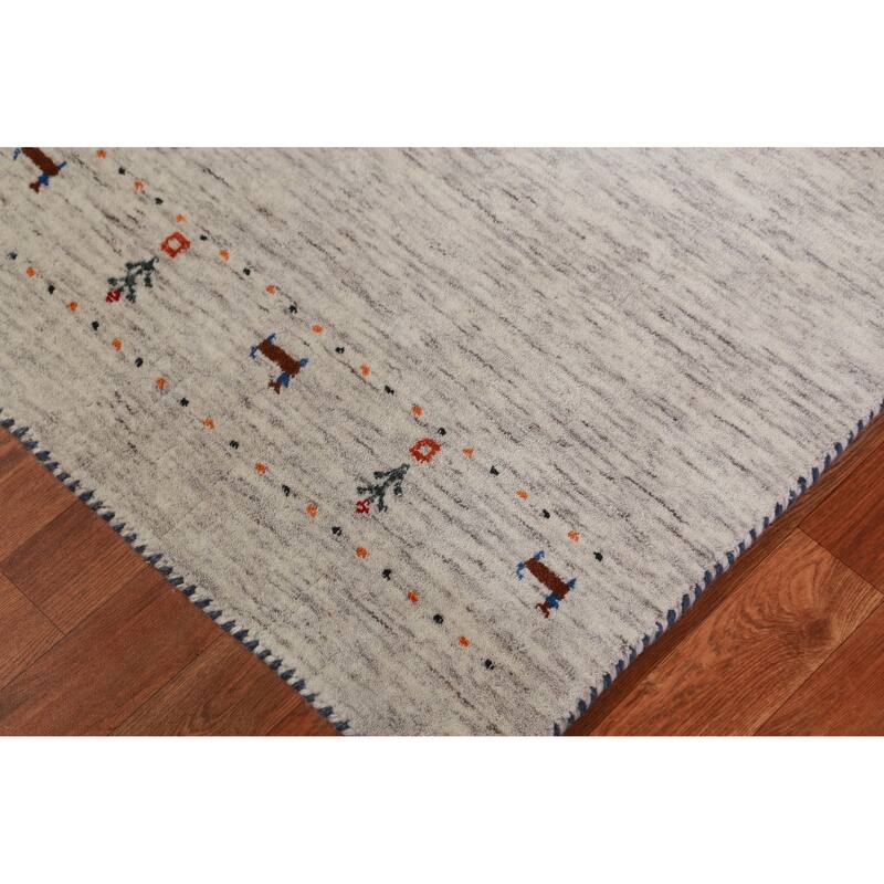 Hand Knotted Oriental 100% Wool Carpet Tribal Animal Pictorial Beige & Ivories Gabbeh Runner Rug - 9' 10'' X 2' 6''