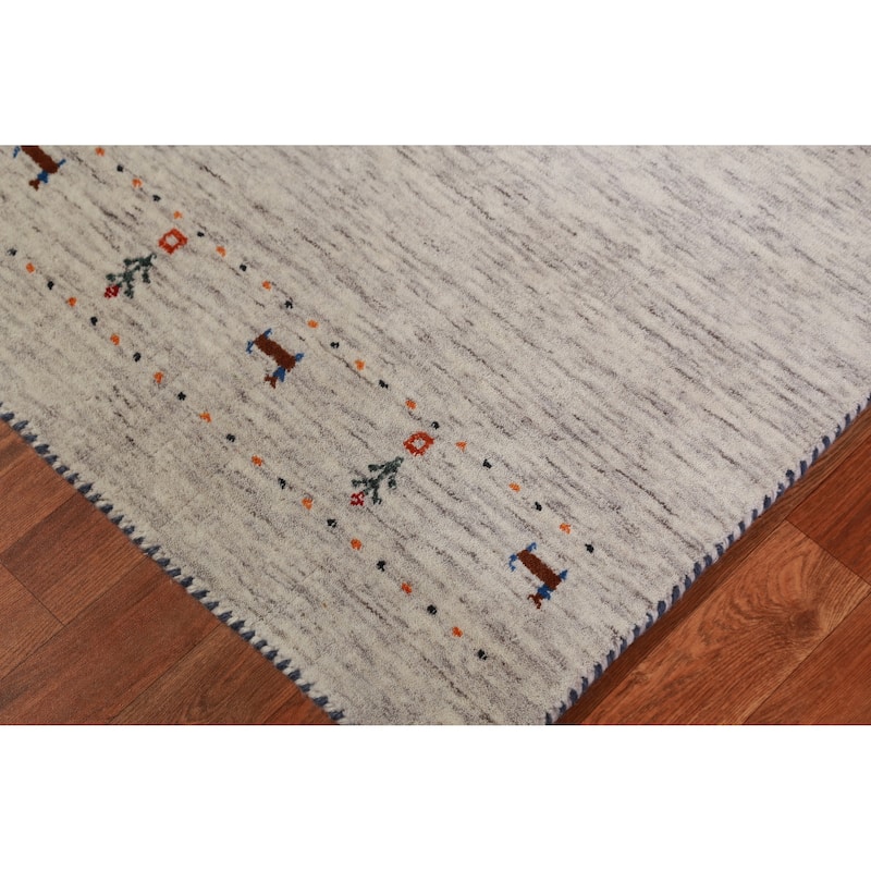 Tribal Gabbeh Indian Runner Rug Hand-Knotted Beige Wool Carpet - 2'6" x 9'10"