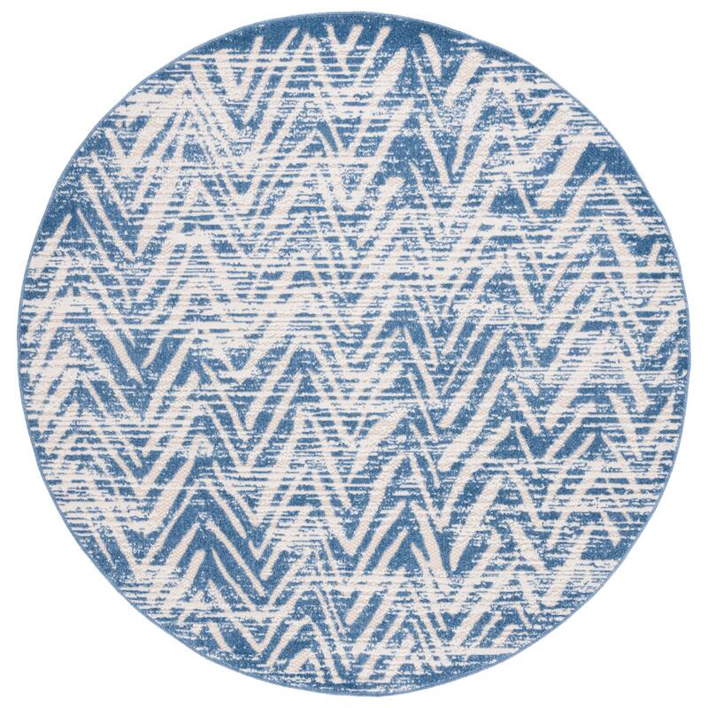 SAFAVIEH Cottage Eibhlis Chevron Waterproof Patio Backyard Rug - 6'7" Round - Blue