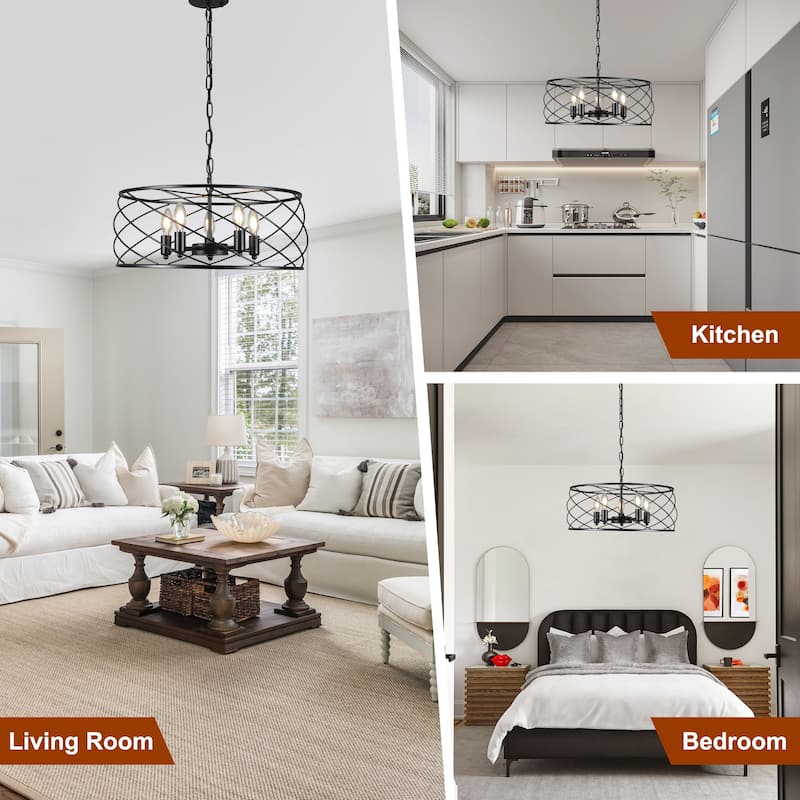 CurveCurio Elegant 20" Black Industrial Cage Chandelier with Adjustable 70" Chain for Modern Dining Spaces - 20" * 20" * 10"