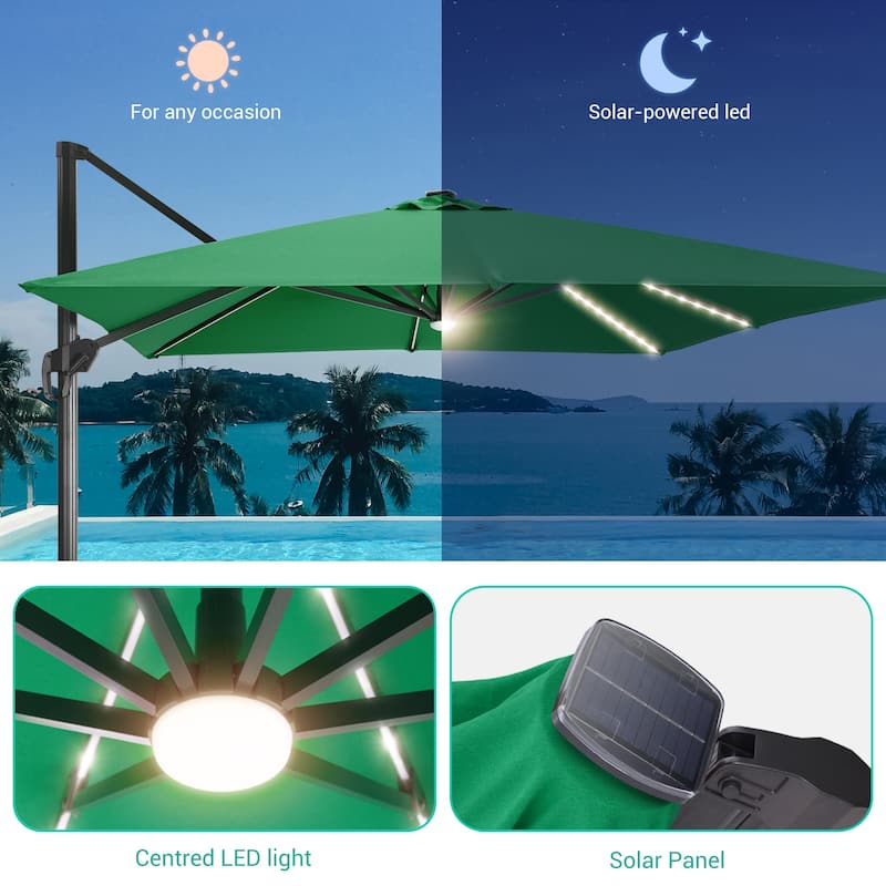 LIVOOSUN 11.5x9FT LED Cantilever Patio Umbrella Solution-Dyed Fabric w/Base