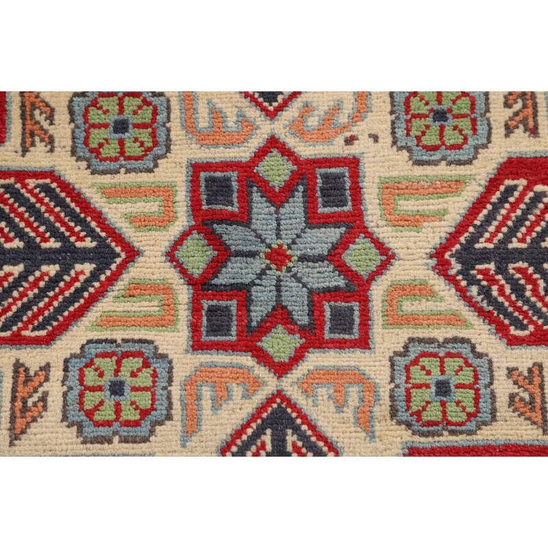 Geometric Blue Kazak Oriental Accent Rug Handmade Wool Carpet - 3'6" x 5'0"