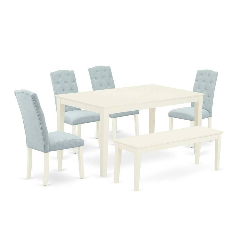 6-Piece Dining Set - Rectangle Table, 4 Parsons Chairs & Bench - Linen White & Baby Blue - 60