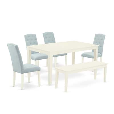 6-Piece Dining Set - Rectangle Table, 4 Parsons Chairs & Bench - Linen White & Baby Blue - 60