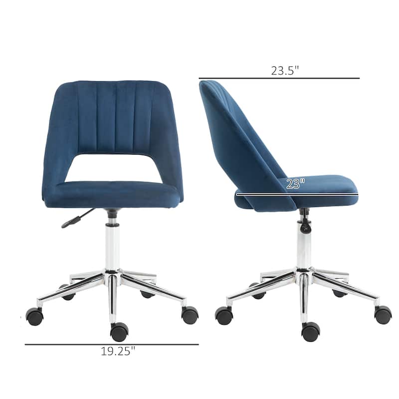 Modern Velvet Swivel Armless Desk Chair with Hollow Back Design