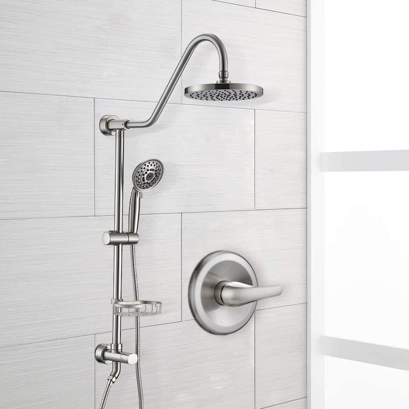 Wall Mounted Shower Faucet With Handheld Shower 8 Inch Shower Head Combo Set Rainfall Exposed Pipe Shower System With Soap Dish