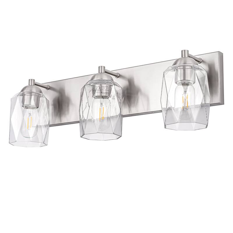 3-Light Brushed Nickel Cylinder Modern Bathroom Vanity Light with Clear Glass Shade,Wall Lamp for Mirror Kitchen Bedroom