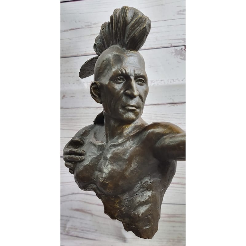 Native American Indian Mohawk Archer Bow Bronze Sculpture Statue Figure 17 Inches
