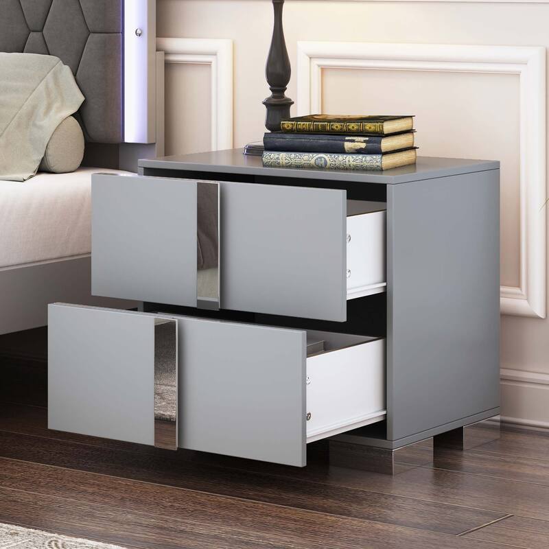 Elegant Nightstand with Metal Handle
