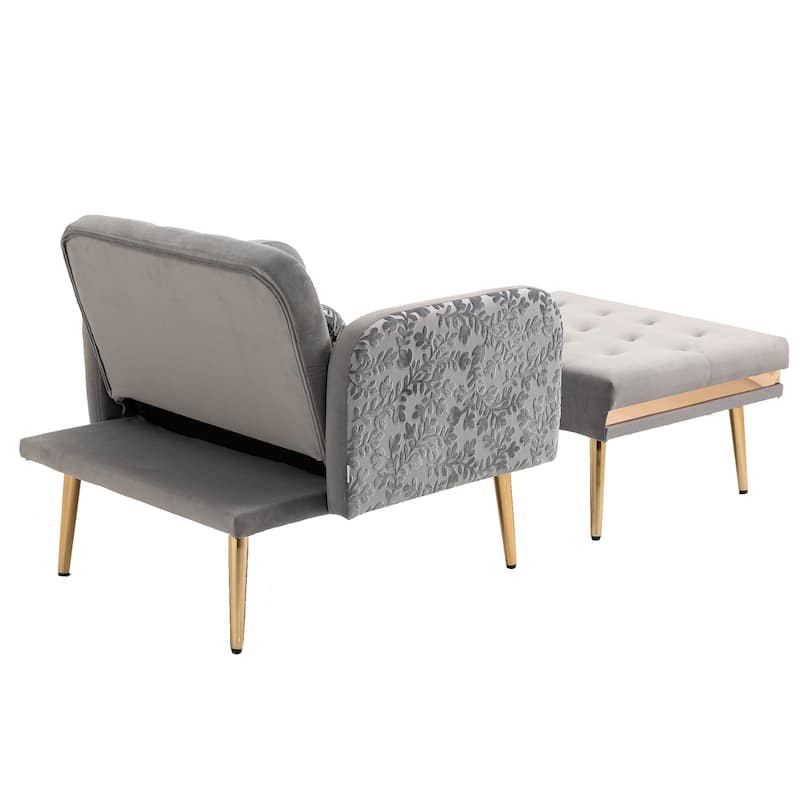 Velvet Upholstered Tufted Living Room Sleeper Chair With Ottoman