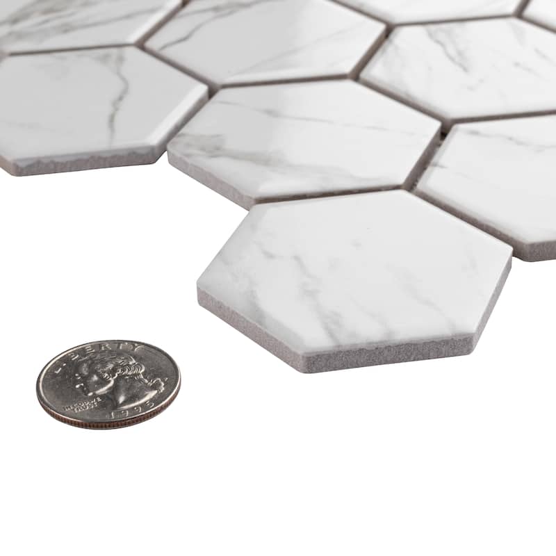 Merola Tile Flo 2" Hex White 11-1/8" x 12-5/8" Porcelain Mosaic Floor and Wall Tile