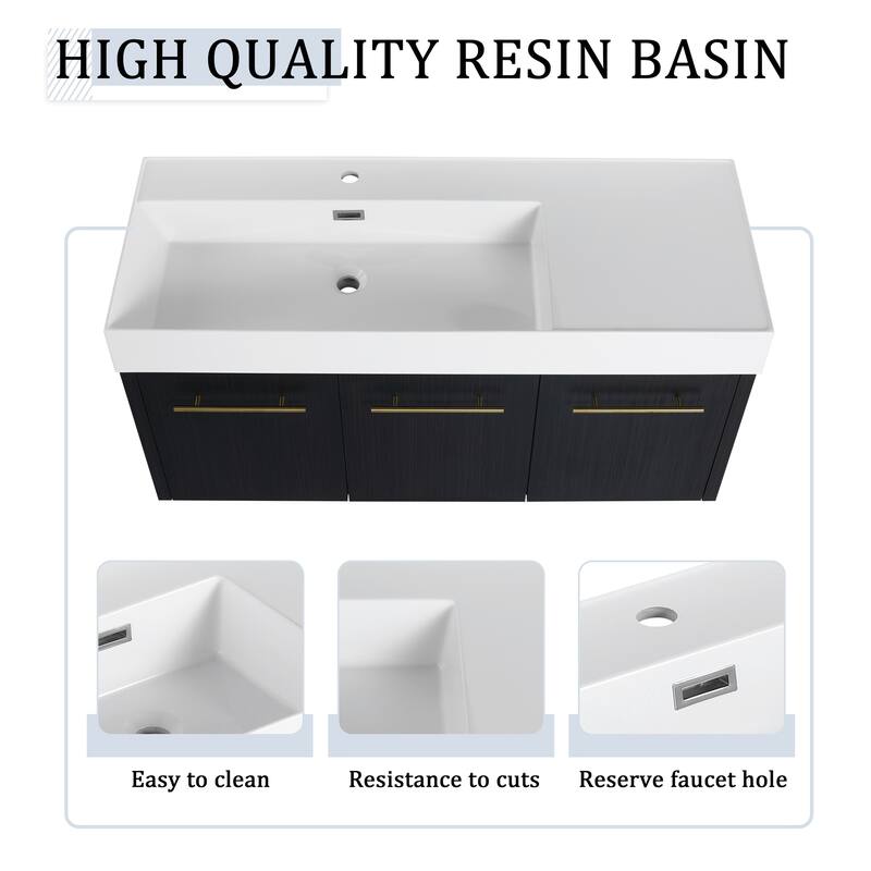 Wall mounted bathroom vanity with sink and storage shelf