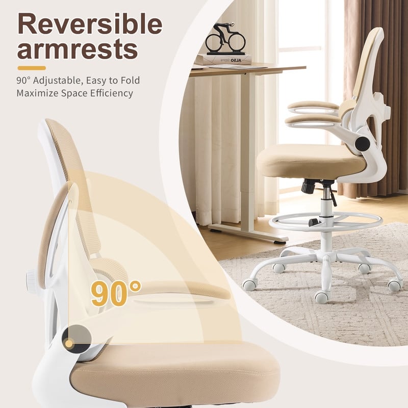 Breathable Mesh Tall Office Chair Drafting Chair With Adjustable Footrest Ring