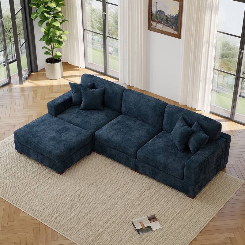 Modern Oversized Chenille Modular Sectional Sofa with Ottoman