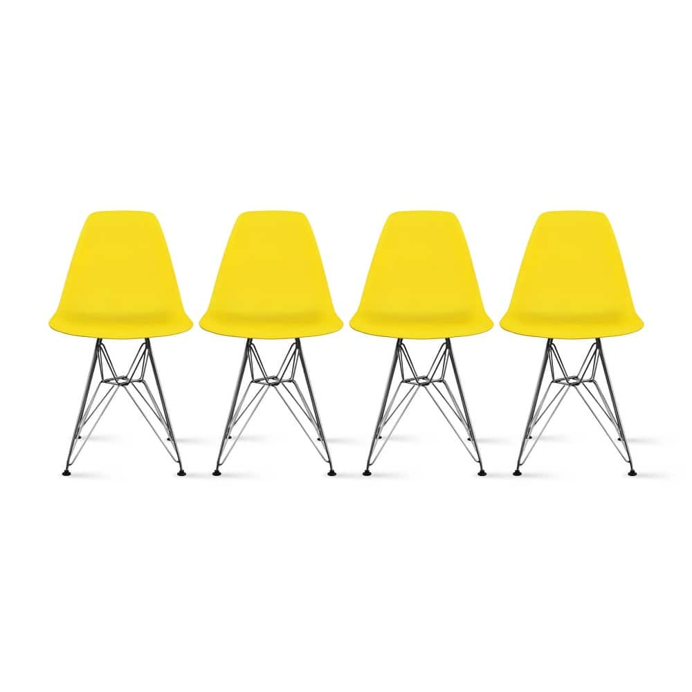 Colorful Designer Plastic Dining Chairs Kitchen Bedroom with Chrome Metal Eiffel Legs Hotel Restaurant Reception (Set of 4)