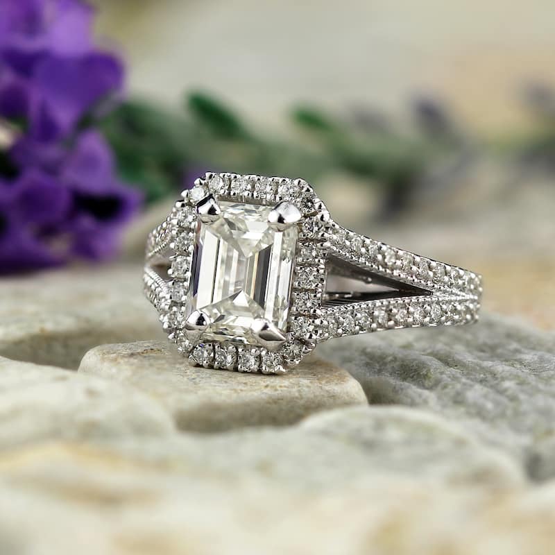 Auriya 18k Gold 2 1/2ctw Vintage Emerald-cut Halo Diamond Engagement Ring (H-I, SI1-SI2)
