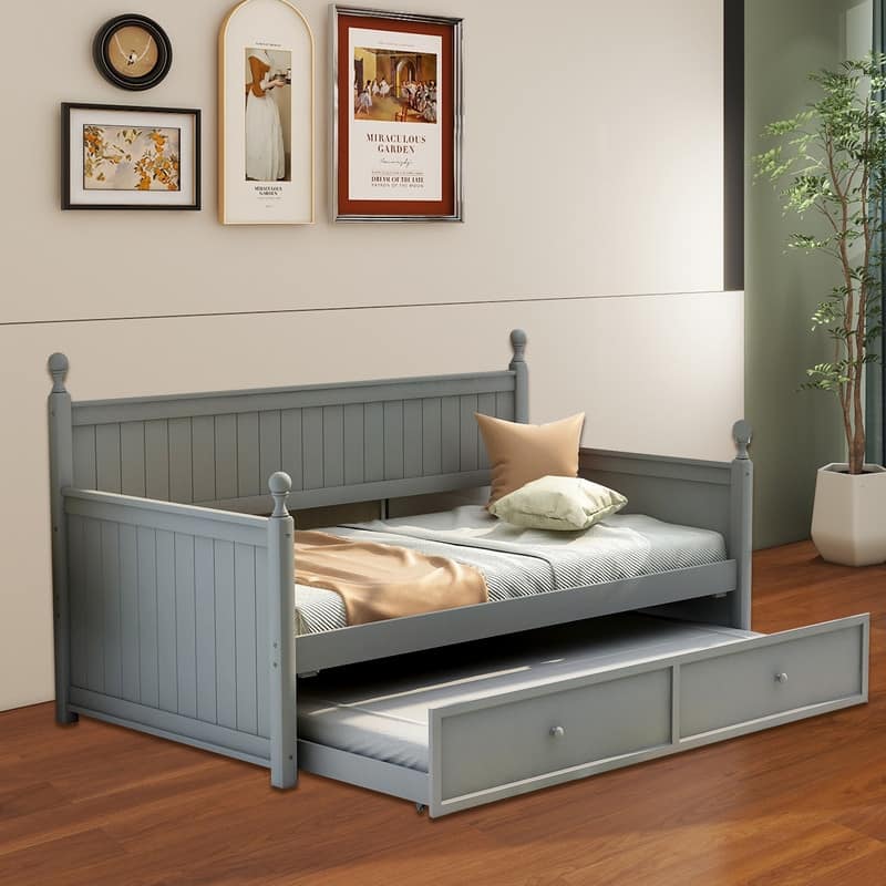 Wood Daybed Twin with Trundle, Twin Size Daybed Frame Sofa Bed