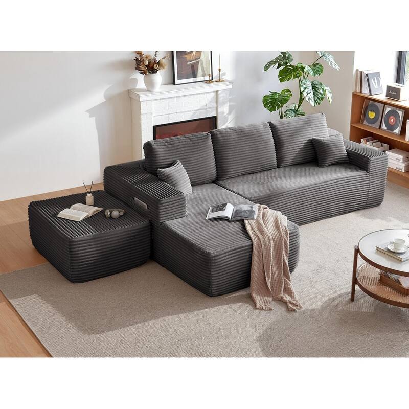 104'' L-Shaped Modern Modular Sectional Sofa with Moveable Ottoman