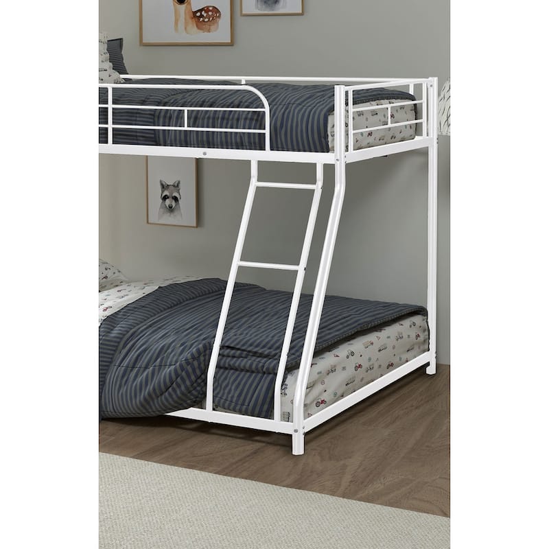 Twin Bunk Bed Contemporary Style House Design With Full Metal Construction And Angled Ladder, White