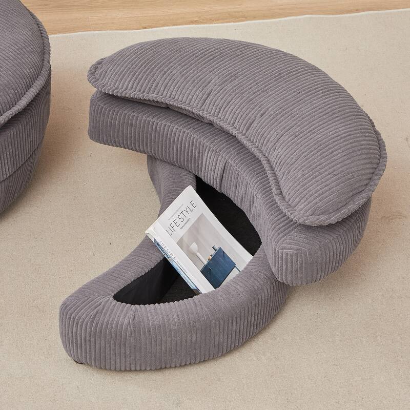 Grey Modern 52" Upholstered Swivel Barrel Chair with Moon Storage Ottoman and Pillows