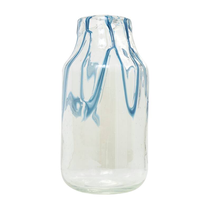 Cream Glass Abstract Vase with Wavy Blue Design
