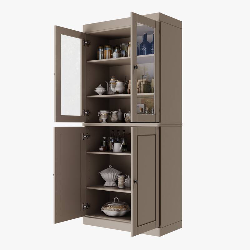 Palace Imports 100% Solid Wood Pantry Cabinet, Raised Panel & Clear Glass Doors, Adjustable Shelves, 32" Wide, 71.5" Tall