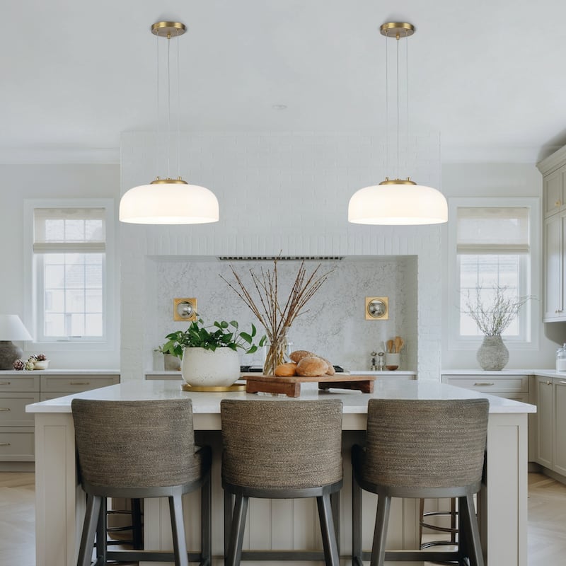 Single Light LED Pendant with Milky White Glass Shade Dimmable Modern