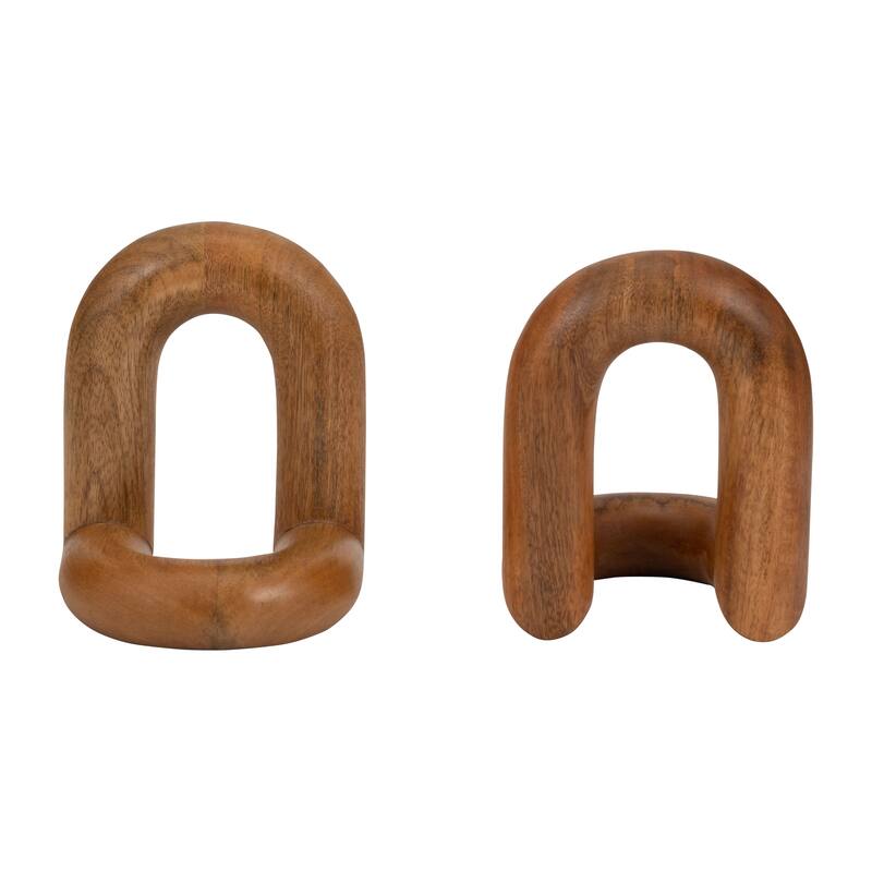 Looped Wooden Book Ends for Desk and Home Decor - Set of 2, 7" - 7.25"