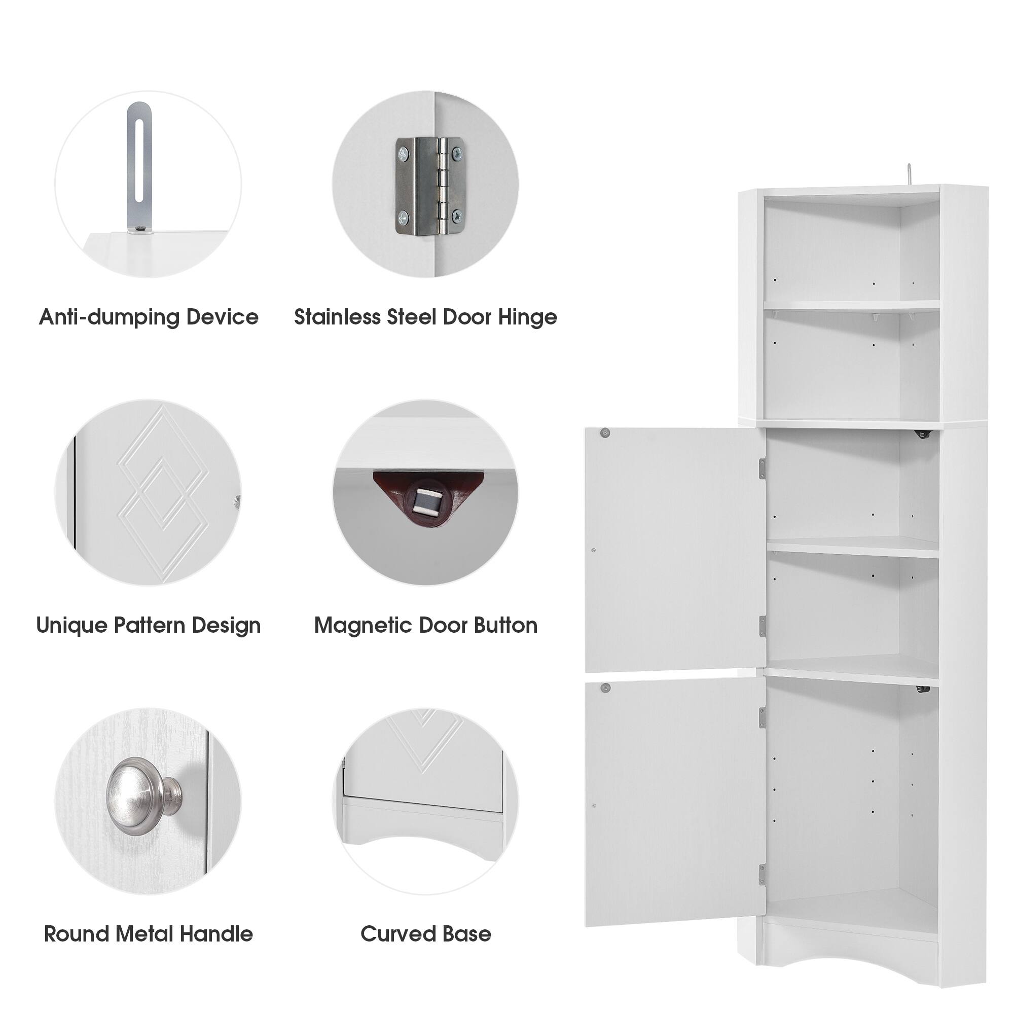 Tall Bathroom Corner Freestanding Storage with Doors