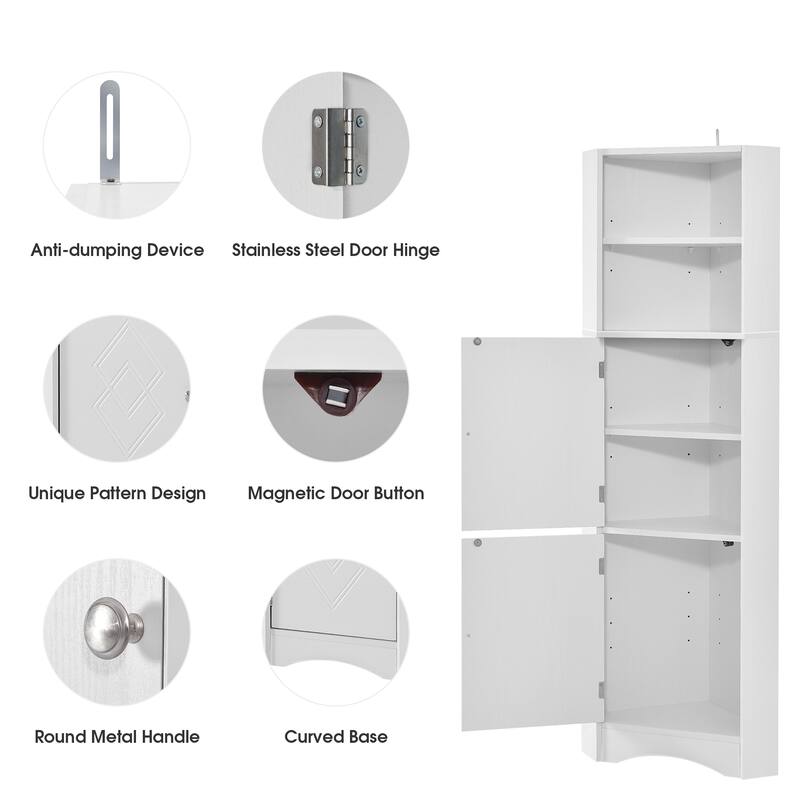 Tall Bathroom Corner Storage with Adjustable Shelves