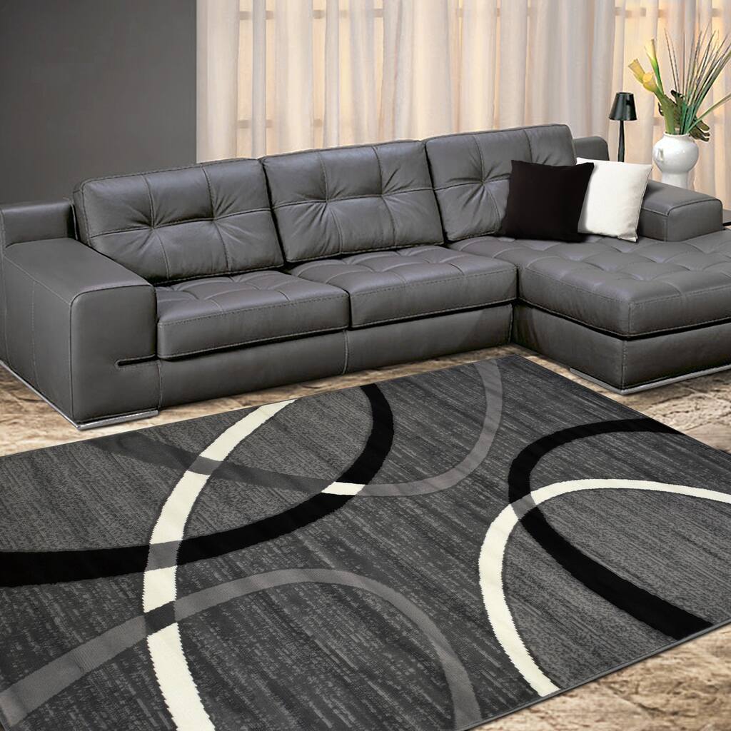 Allstar Modern Accent Rug in Grey with Overlapping Curve design - 5' x 8'
