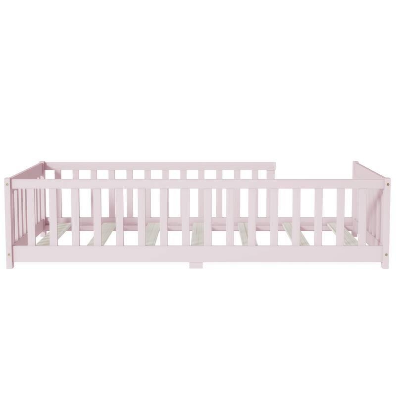 Twin Floor Platform Bed with Fence without Door