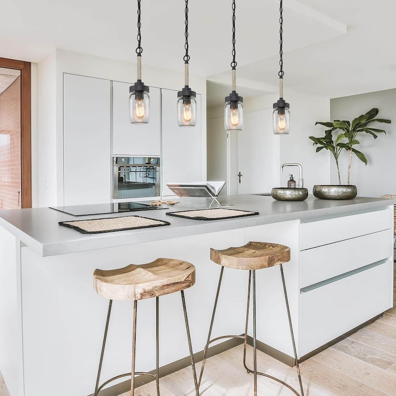 Modern Farmhouse 1-Light Mason Jar Glass Kitchen Island Pendant Lighting - 4" D x 14.5 "H