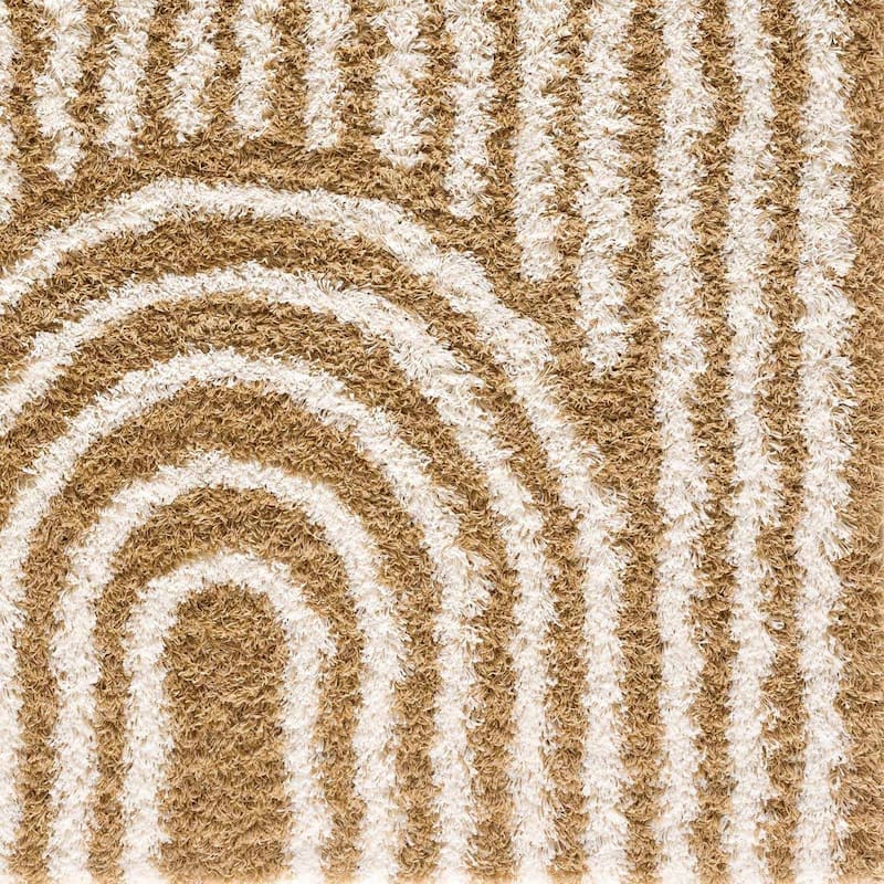 Hauteloom Calup Living Room, Bedroom Area Rug - Plush Pile - Camel, Ivory - 5'3" x 7'3"