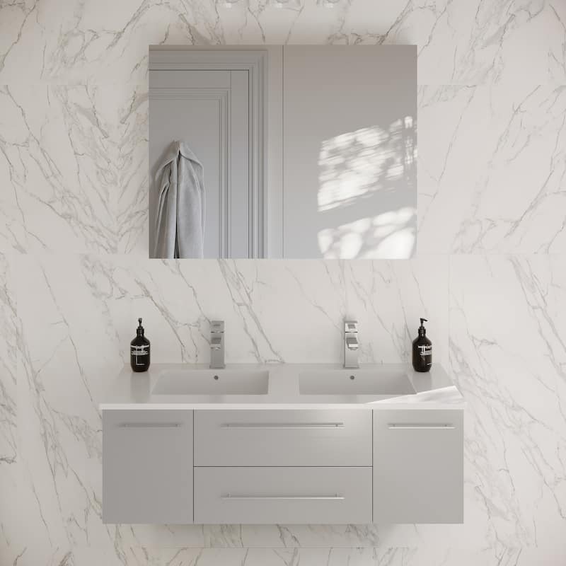 Fresca Lucera 48" Wall Mounted Double Basin Vanity Set with Cabinet, - Gray
